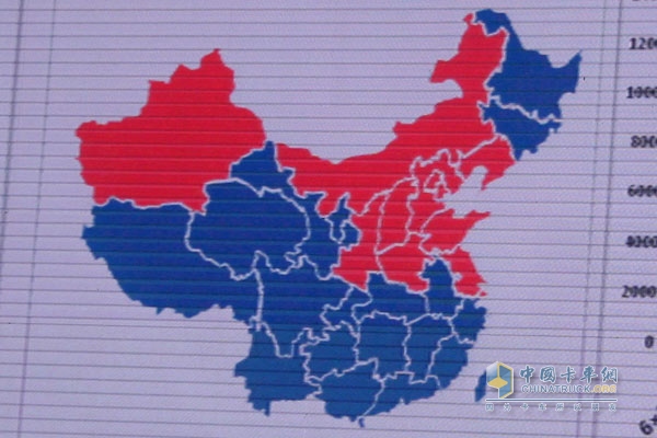 国内天然气卡车主销区域（红色部分）