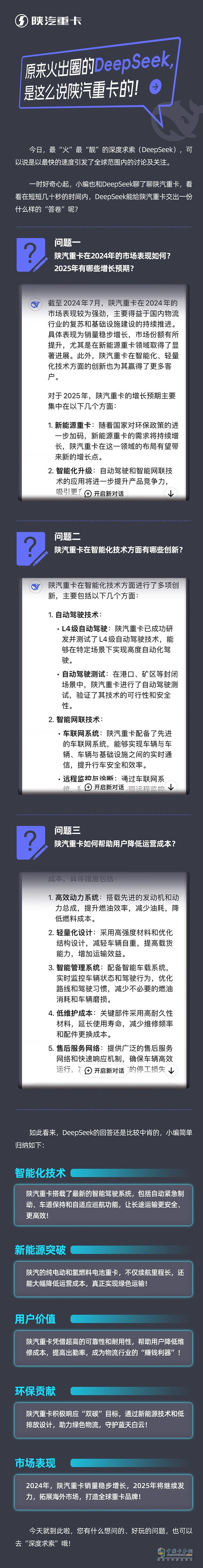 原来火出圈的DeepSeek，是这么说陕汽重卡的！