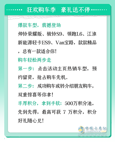 江淮1卡焕新风暴来袭，卡友福利盛宴，不容错过