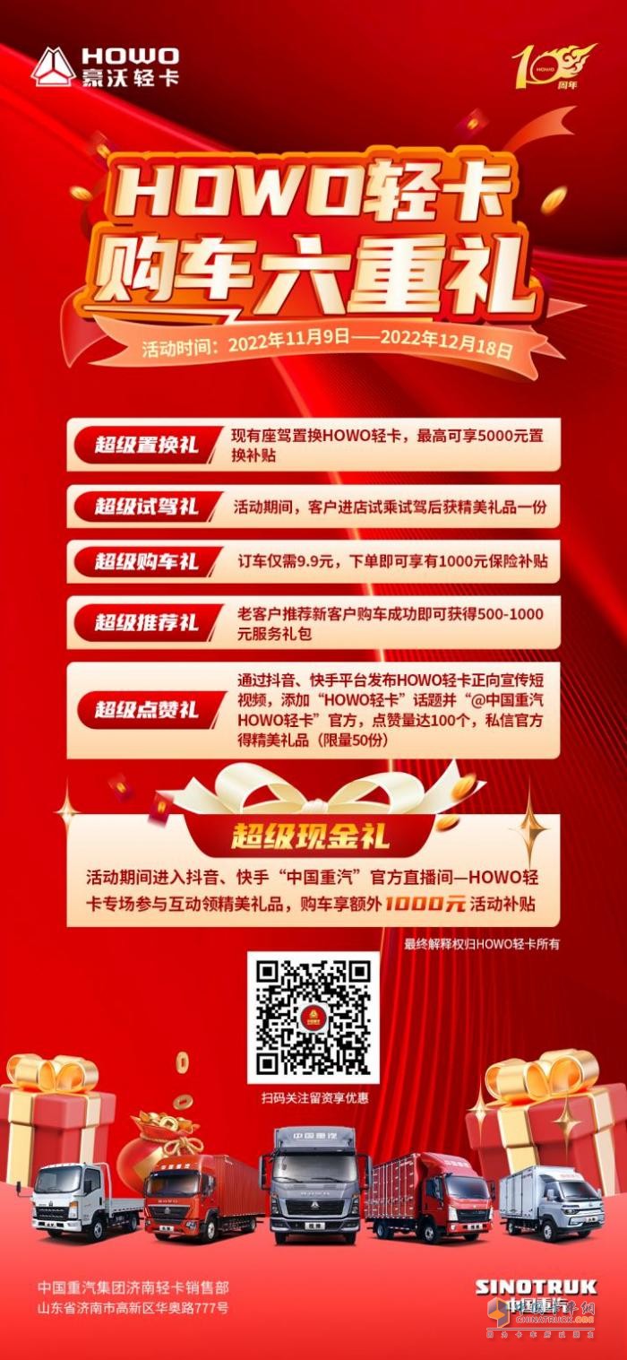 中国重汽HOWO轻卡超级六重礼，豪礼送不停